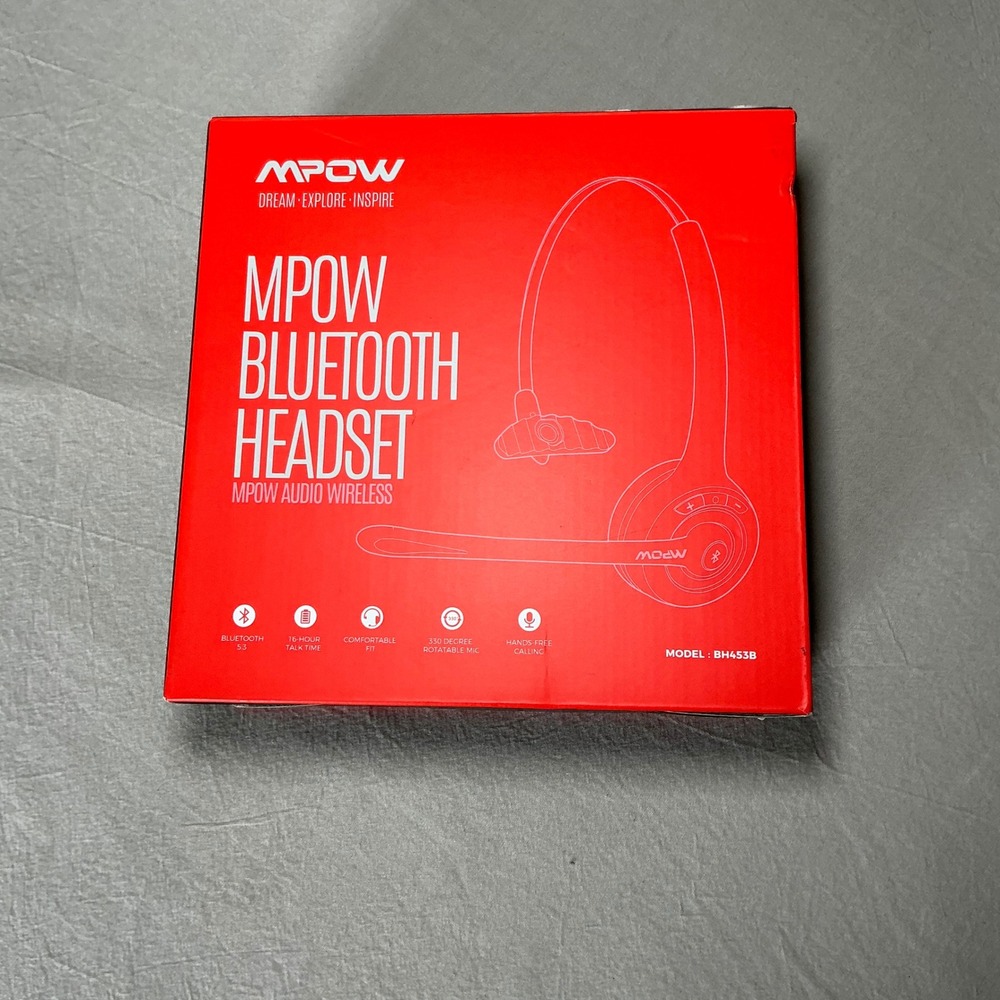 Mpow Bluetooth Headset BH453B Wireless Over Head Office Earpiece with Mic Black